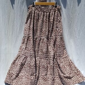 BOHO CHEETAH Animal Print Brown & Cream Tiered Maxi Skirt